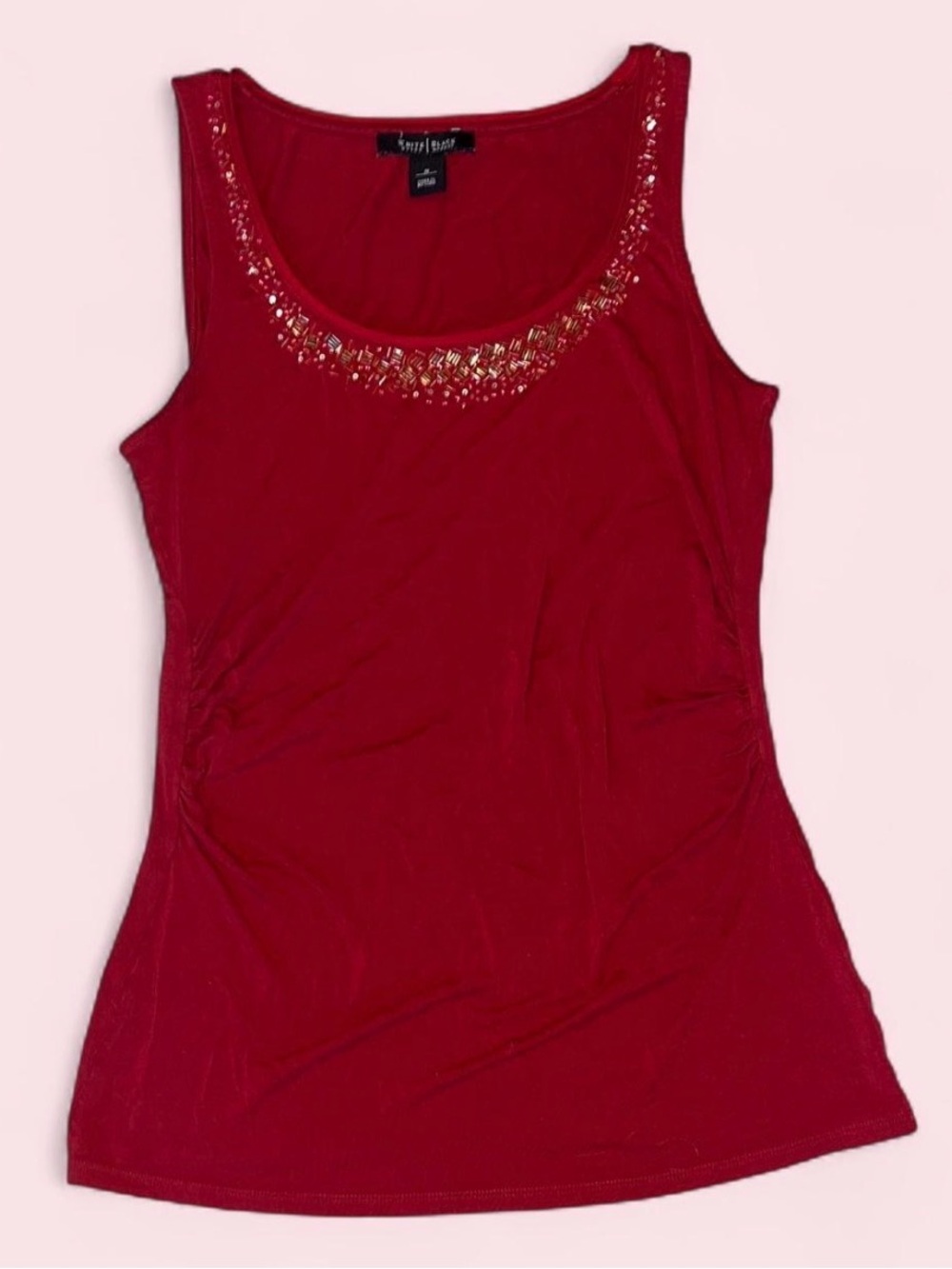 White House Black Market Red Beaded Scoop Tank